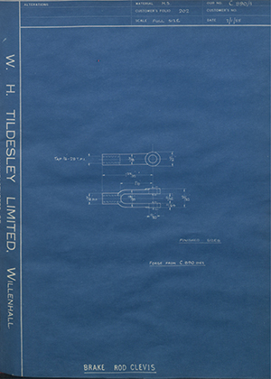 Martin (Spare Parts) Wolverhampton LTD - Brake Rod Clevis WH Tildesley Forging Technical Drawing