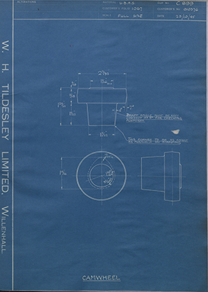 Matchless Motorcycles LTD 010376 Camwheel WH Tildesley Forging Technical Drawing