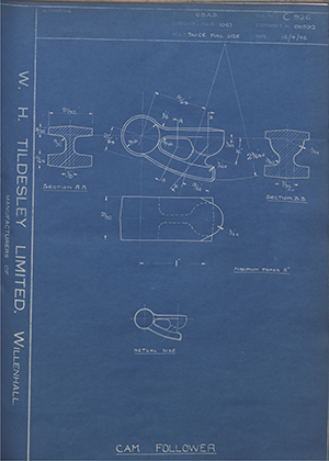 Matchless Motorcycles LTD 011592 Cam Follower WH Tildesley Forging Technical Drawing