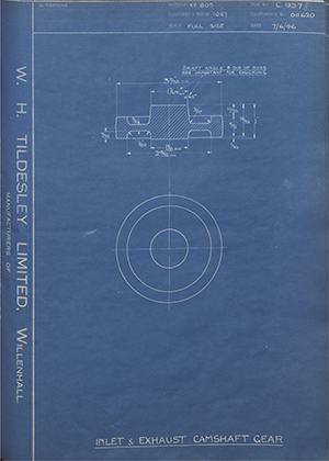 Matchless Motorcycles LTD 011620 Inlet & Exhaust Camshaft Gear WH Tildesley Forging Technical Drawing