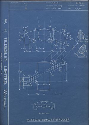 Matchless Motorcycles LTD 011695 Inlet R & Exhaust L Rocker WH Tildesley Forging Technical Drawing