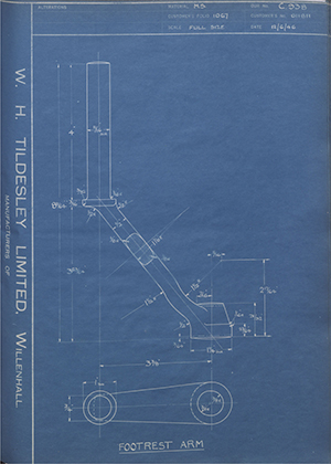 Matchless Motorcycles LTD 011811 Footrest Arm WH Tildesley Forging Technical Drawing