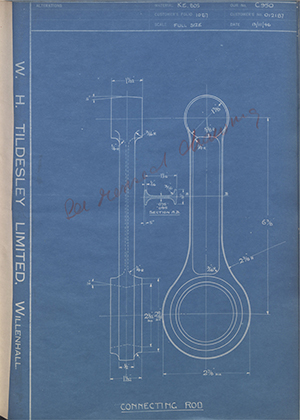 Matchless Motorcycles LTD 012187 Connecting Rod WH Tildesley Forging Technical Drawing