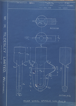 Matchless Motorcycles LTD 012189/90 Rear Wheel Spindle Lug L & R H WH Tildesley Forging Technical Drawing