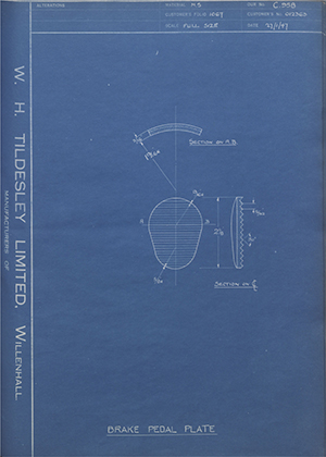 Matchless Motorcycles LTD 012363 Brake Pedal Plate WH Tildesley Forging Technical Drawing