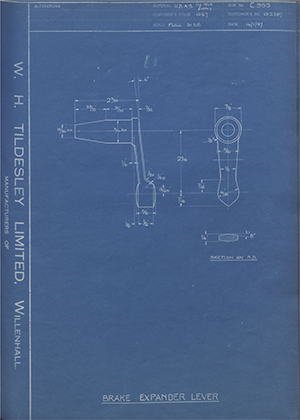 Matchless Motorcycles LTD 012387 Brake Expander Lever WH Tildesley Forging Technical Drawing