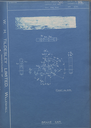 Matchless Motorcycles LTD 012388 Brake Cam WH Tildesley Forging Technical Drawing