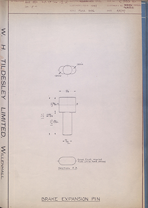 Matchless Motorcycles LTD 012891 / 029254 / 36/8/B51 Brake Expansion Pin WH Tildesley Forging Technical Drawing