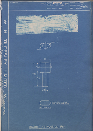 Matchless Motorcycles LTD 012981 / 36/9/B51 / 021281 Brake Expansion Pin WH Tildesley Forging Technical Drawing