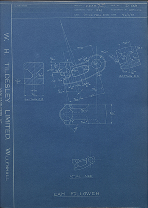 Matchless Motorcycles LTD 014154 Cam Follower WH Tildesley Forging Technical Drawing