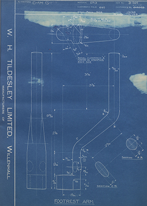 Matchless Motorcycles LTD 015059 / 015386 Footrest Arm WH Tildesley Forging Technical Drawing