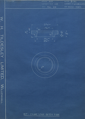 Matchless Motorcycles LTD 015083 / 016424 Nut - Frame Stay Outer Tube WH Tildesley Forging Technical Drawing