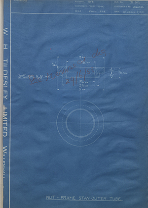 Matchless Motorcycles LTD 016083 Nut - Frame Stay Outer Tube WH Tildesley Forging Technical Drawing