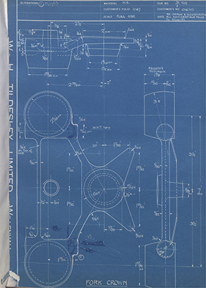 Matchless Motorcycles LTD 016315 Fork Crown WH Tildesley Forging Technical Drawing