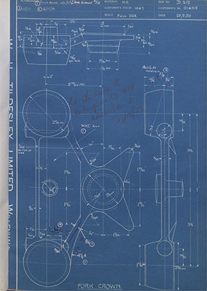 Matchless Motorcycles LTD 016315 Fork Crown WH Tildesley Forging Technical Drawing