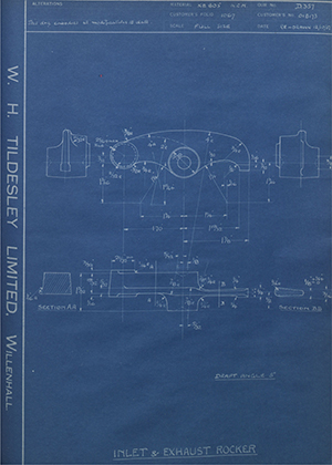 Matchless Motorcycles LTD 018173 Inlet & Exhaust Rocker WH Tildesley Forging Technical Drawing