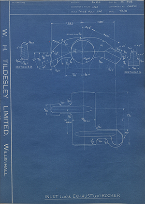 Matchless Motorcycles LTD 018529 Inlet LH & Exhaust RH Rocker WH Tildesley Forging Technical Drawing