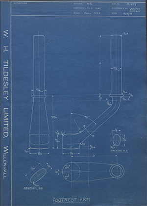 Matchless Motorcycles LTD 018546 / 018601 Footrest Arm WH Tildesley Forging Technical Drawing