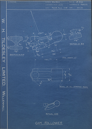 Matchless Motorcycles LTD 018622 Cam Follower WH Tildesley Forging Technical Drawing