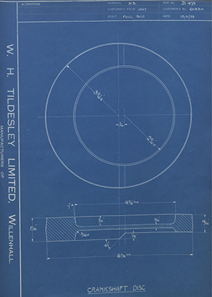 Matchless Motorcycles LTD 019311 Crankshaft Disc WH Tildesley Forging Technical Drawing