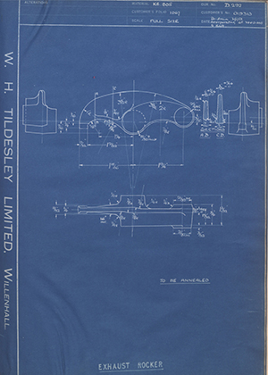 Matchless Motorcycles LTD 019313 Exhaust Rocker WH Tildesley Forging Technical Drawing