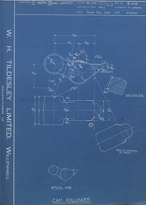 Matchless Motorcycles LTD 019541 Cam Follower WH Tildesley Forging Technical Drawing