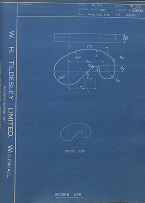 Matchless Motorcycles LTD 021000 / 013948 Rocker Arm WH Tildesley Forging Technical Drawing