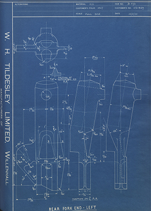 Matchless Motorcycles LTD 021547 Rear Fork End - Left WH Tildesley Forging Technical Drawing