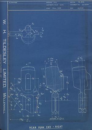 Matchless Motorcycles LTD 021549 Rear Fork End - Right WH Tildesley Forging Technical Drawing