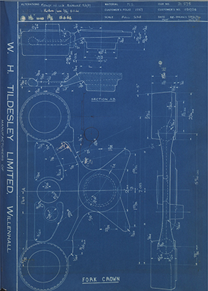 Matchless Motorcycles LTD 021728 Fork Crown WH Tildesley Forging Technical Drawing