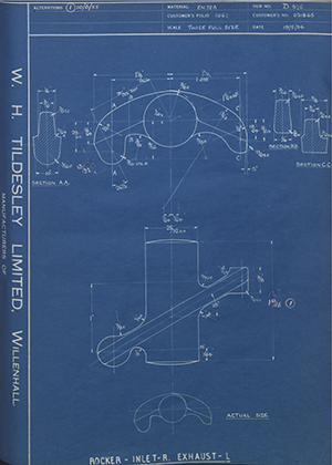 Matchless Motorcycles LTD 021865 Rocker - Inlet-R Exhaust-L WH Tildesley Forging Technical Drawing