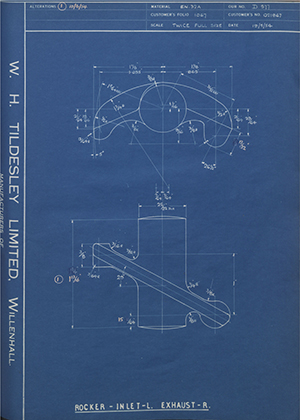 Matchless Motorcycles LTD 021867 Rocker - Inlet-L Exhaust-R WH Tildesley Forging Technical Drawing