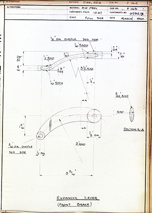 Matchless Motorcycles LTD 029277 Expander Lever (Front Brake) WH Tildesley Forging Technical Drawing