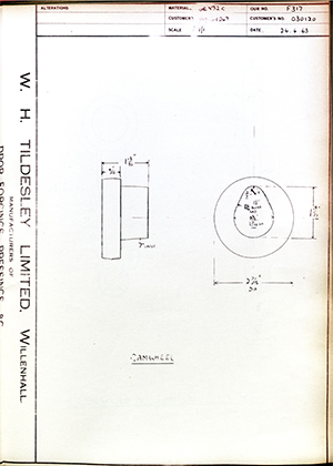 Matchless Motorcycles LTD 030120 Camwheel WH Tildesley Forging Technical Drawing