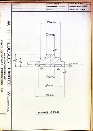 Matchless Motorcycles LTD 031125 Timing Gear WH Tildesley Forging Technical Drawing