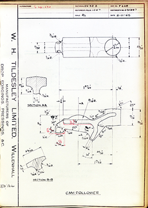 Matchless Motorcycles LTD 031257 Cam Follower WH Tildesley Forging Technical Drawing