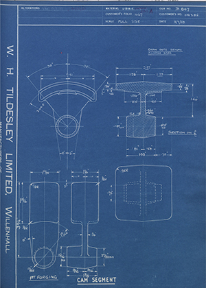 Matchless Motorcycles LTD 041385 Cam Segment WH Tildesley Forging Technical Drawing