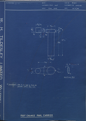 Matchless Motorcycles LTD 042185 Foot Change Pawl Carrier WH Tildesley Forging Technical Drawing