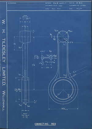 Matchless Motorcycles LTD 044021 Connecting Rod WH Tildesley Forging Technical Drawing