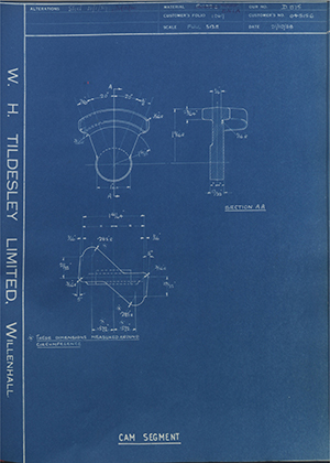 Matchless Motorcycles LTD 045156 Cam Segment WH Tildesley Forging Technical Drawing