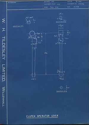 Matchless Motorcycles LTD 045196 Clutch Operator Lever WH Tildesley Forging Technical Drawing