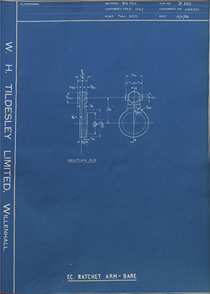 Matchless Motorcycles LTD 045221 FC Ratchet Arm-Bare WH Tildesley Forging Technical Drawing