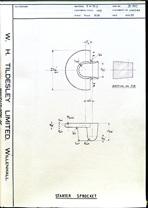 Matchless Motorcycles LTD 045244 Starter Sprocket WH Tildesley Forging Technical Drawing