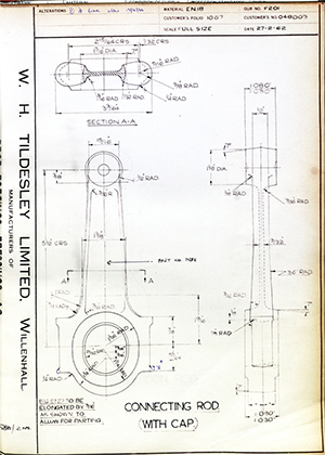 Matchless Motorcycles LTD 048003 Connecting Rod (With Cap) WH Tildesley Forging Technical Drawing