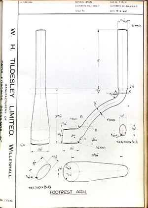 Matchless Motorcycles LTD 048357 Footrest Arm WH Tildesley Forging Technical Drawing