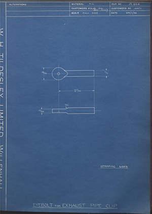 Matchless Motorcycles LTD 10471 Eyebolt for Exhaust Pipe Clip WH Tildesley Forging Technical Drawing