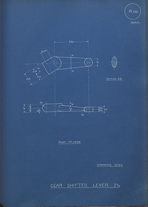 Matchless Motorcycles LTD 11434 Gear Shifter Lever - 2 3/4 WH Tildesley Forging Technical Drawing