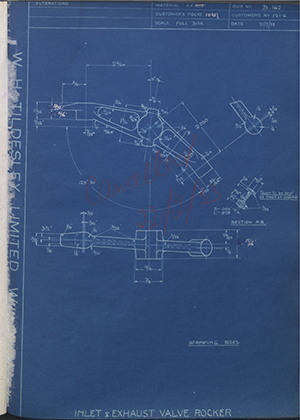 Matchless Motorcycles LTD 12116 Inlet & Exhaust Valve Rocker WH Tildesley Forging Technical Drawing