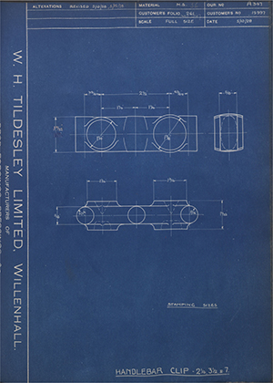 Matchless Motorcycles LTD 15997 Handlebar Clip - 2 1/4, 3 1/2 & 7 WH Tildesley Forging Technical Drawing