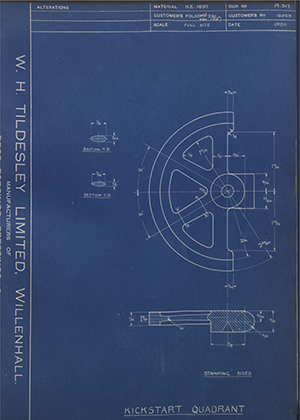 Matchless Motorcycles LTD 16029 Kickstart Quadrant WH Tildesley Forging Technical Drawing